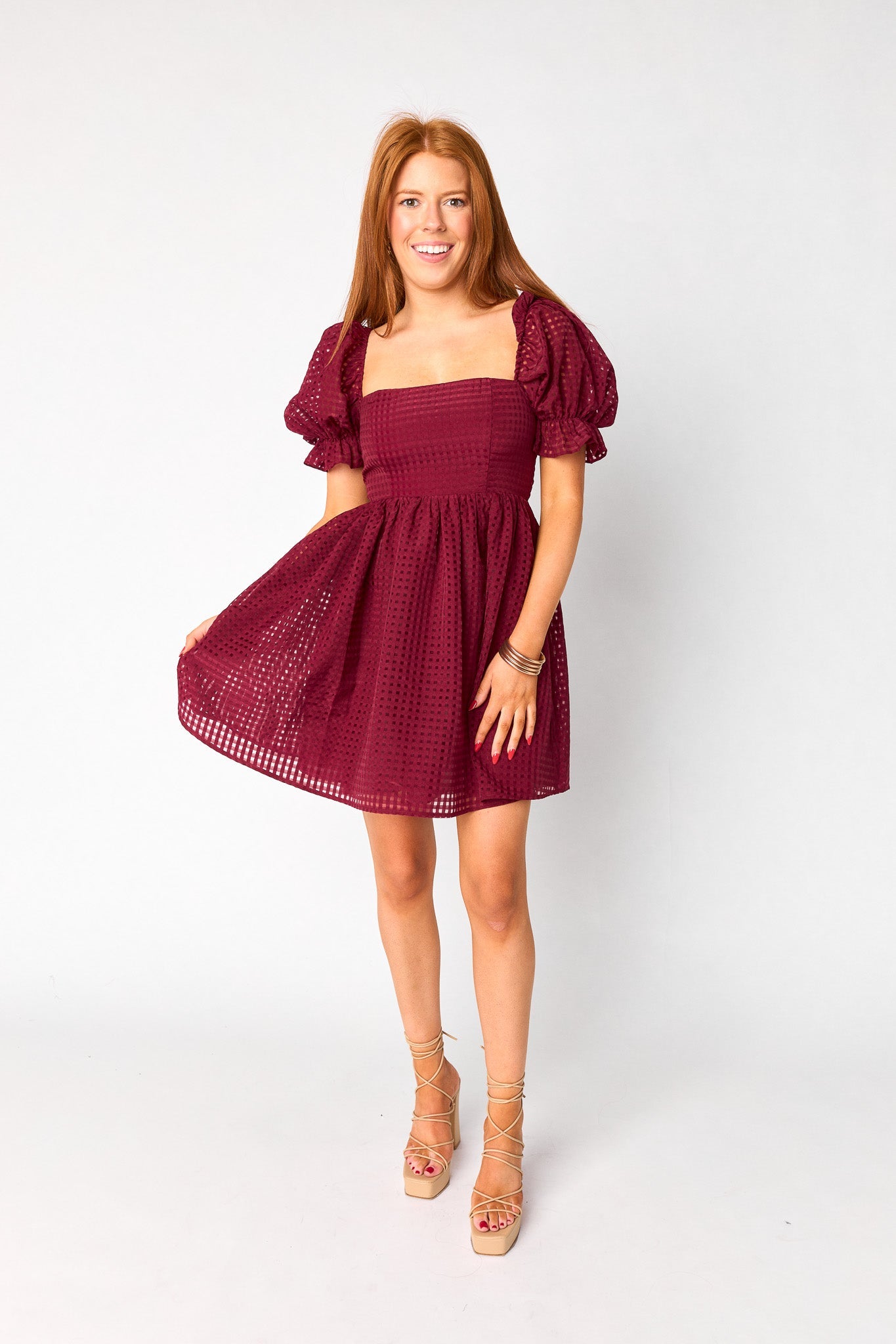 Faye Babydoll Mini Dress - Maroon