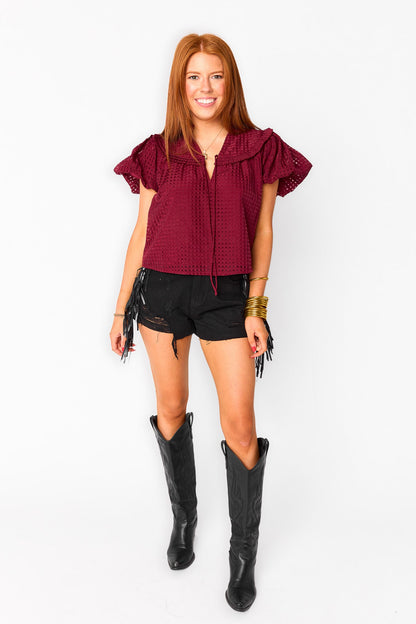 Leeland Puff Sleeve Top - Maroon