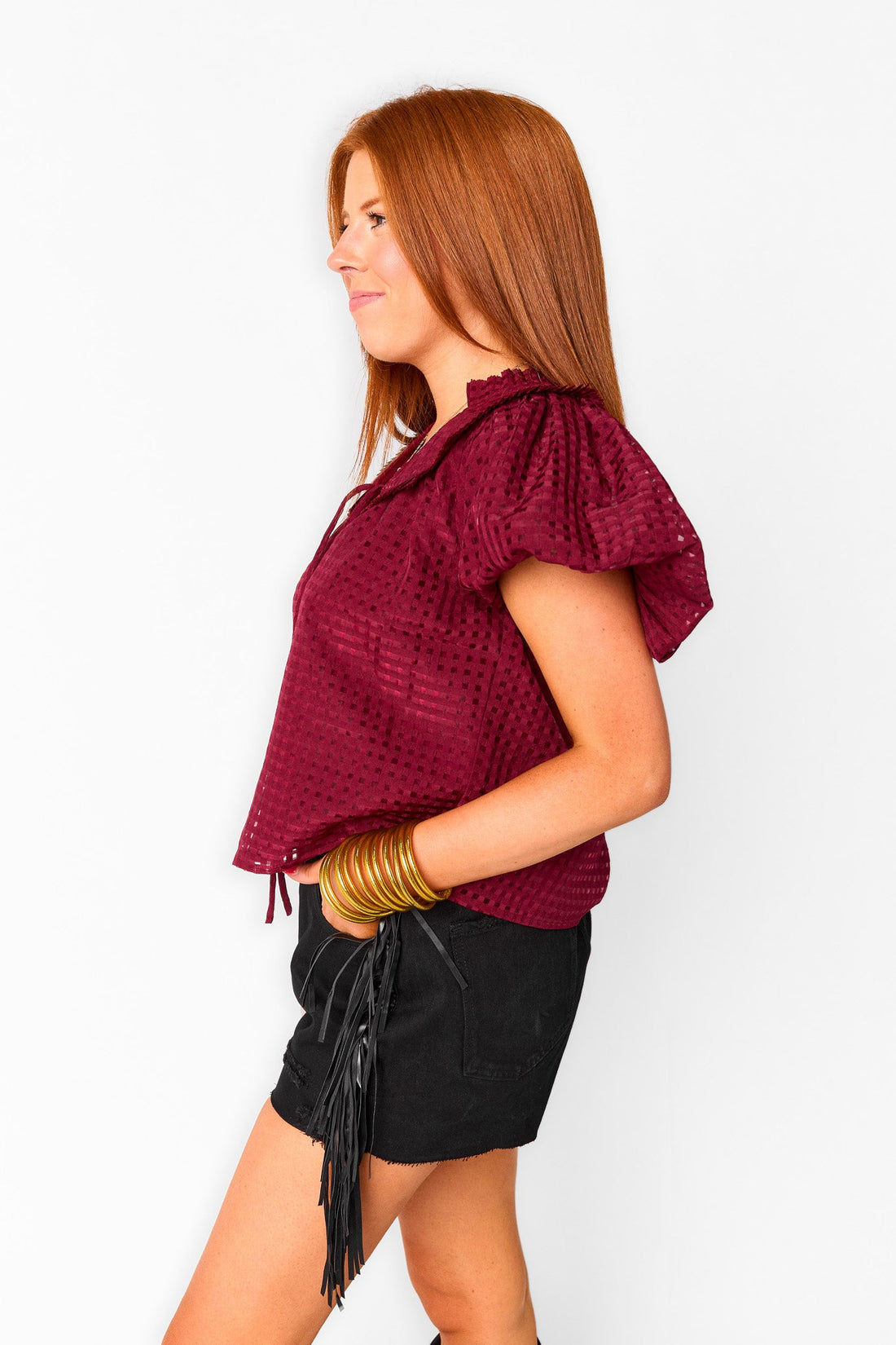 Leeland Puff Sleeve Top - Maroon