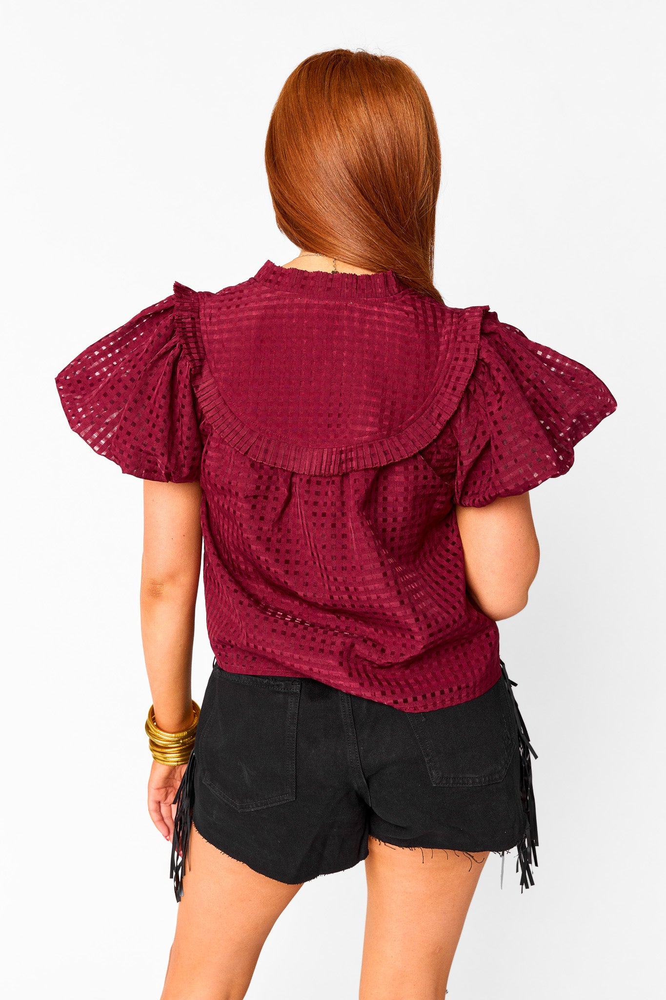 Leeland Puff Sleeve Top - Maroon