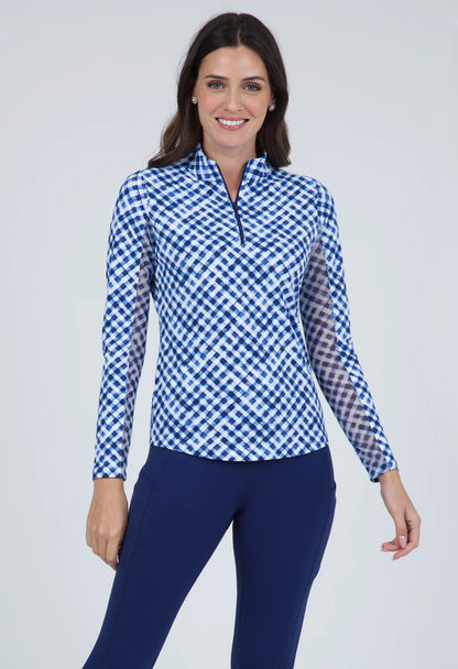 Ibkul | Gingham Check Long Sleeve Top