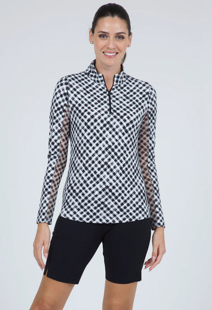 Ibkul | Gingham Check Long Sleeve Top