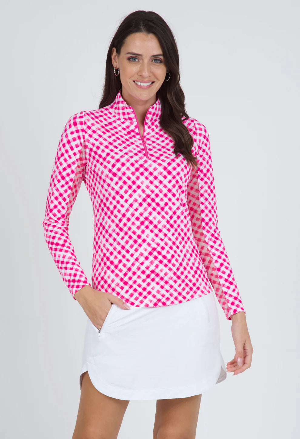 Ibkul | Gingham Check Long Sleeve Top