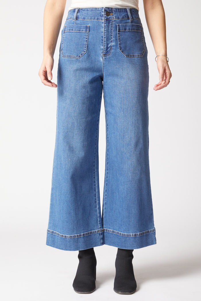 Stretch Denim Wide Leg Ankle Jean