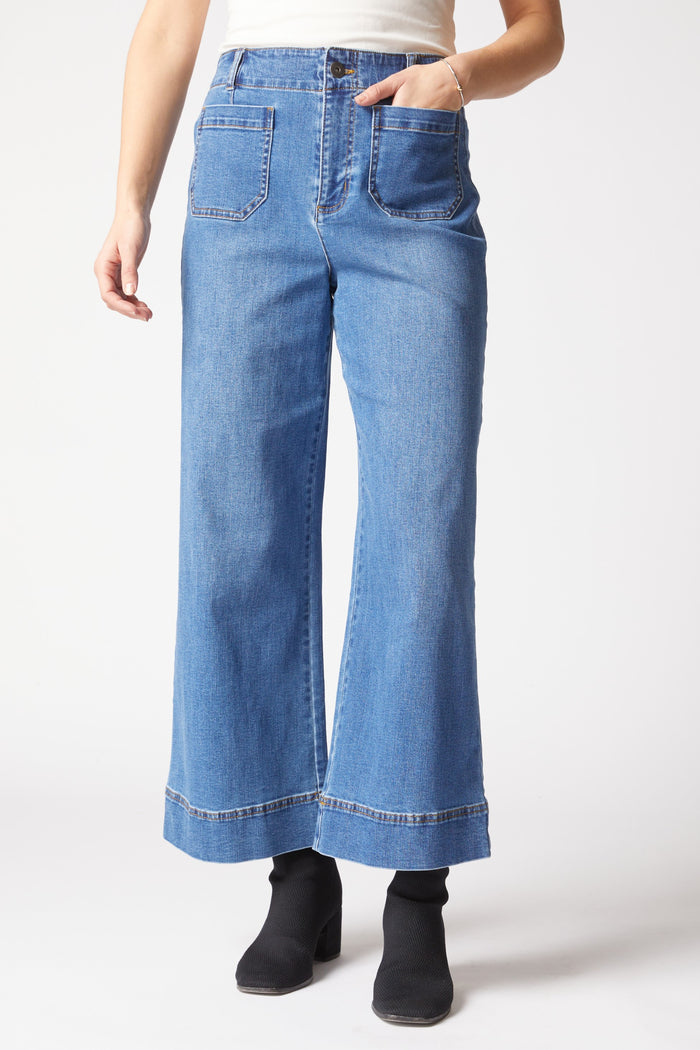 Stretch Denim Wide Leg Ankle Jean