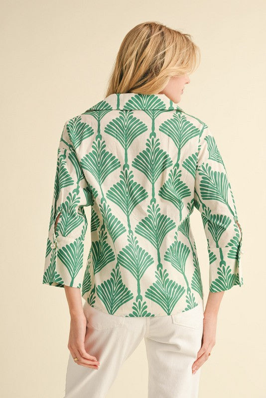Cloister Collection | Print 3/4 Sleeves Collar Top