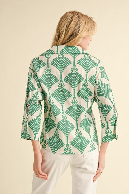 Cloister Collection | Print 3/4 Sleeves Collar Top