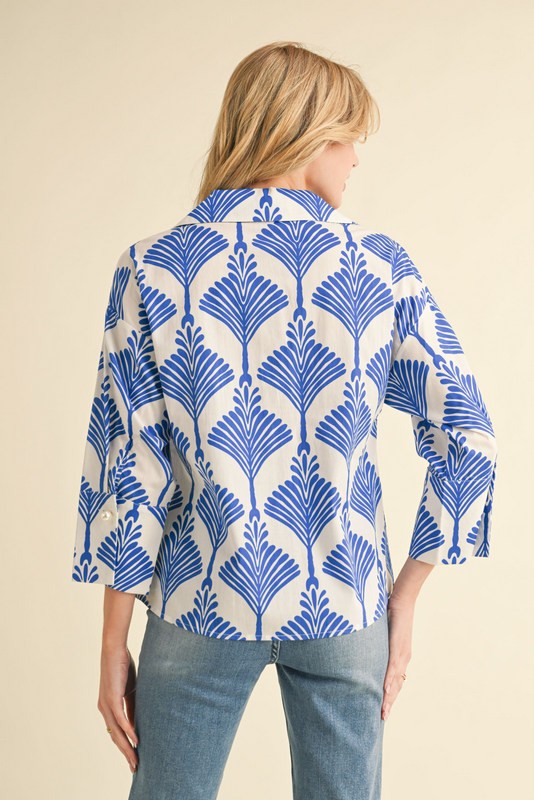 Cloister Collection | Print 3/4 Sleeves Collar Top