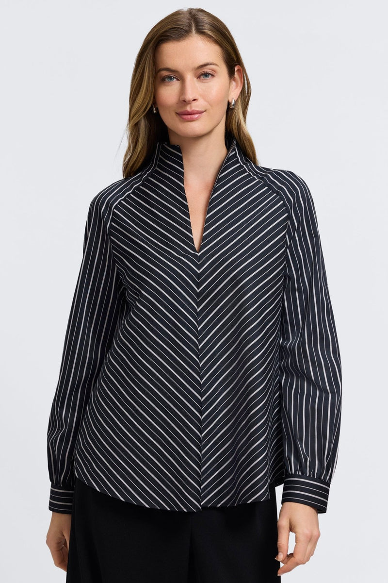 Foxcroft | Daphne Classic Wide Stripe Long Sleeve Popover Shirt