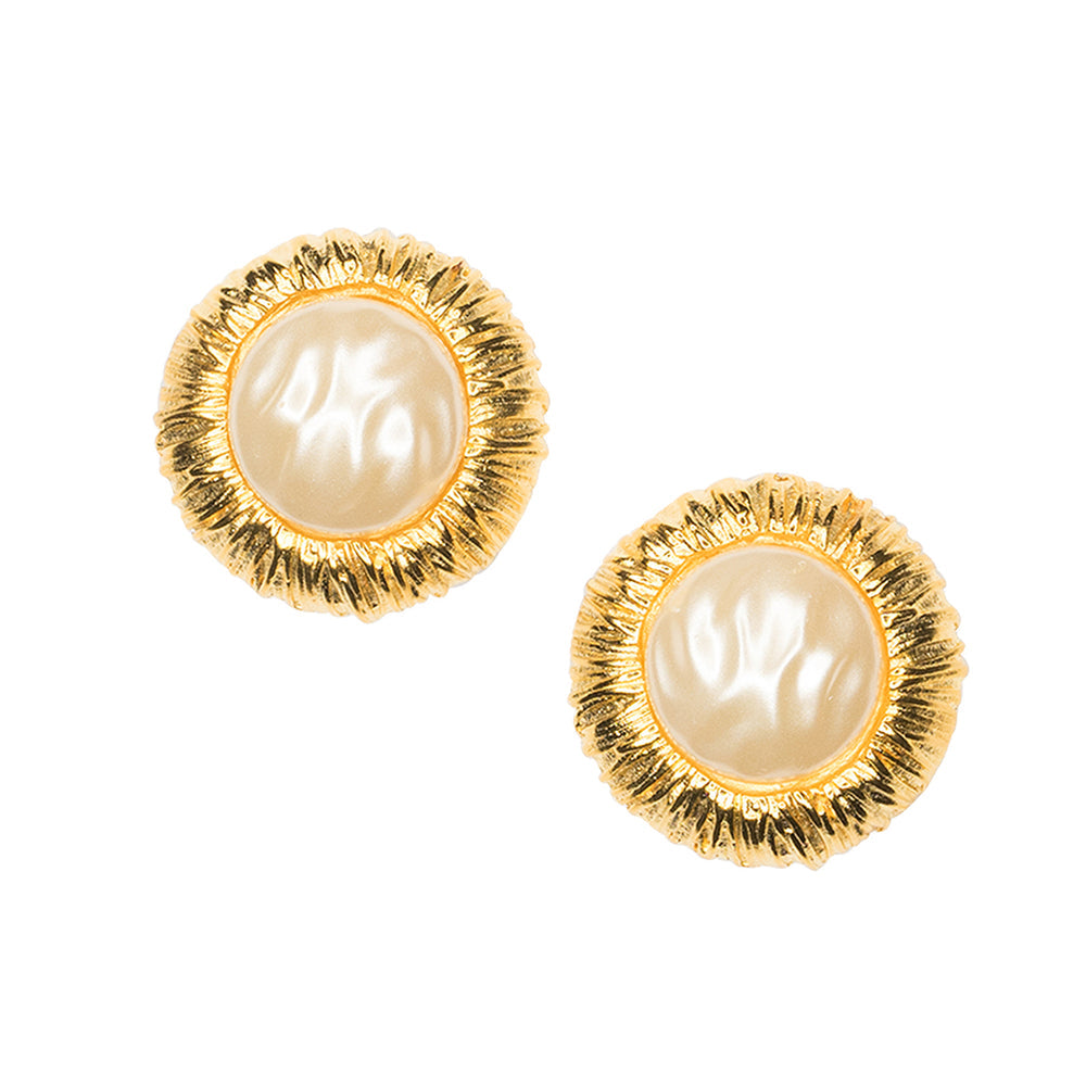 Clip Gold Pearl Button Earring