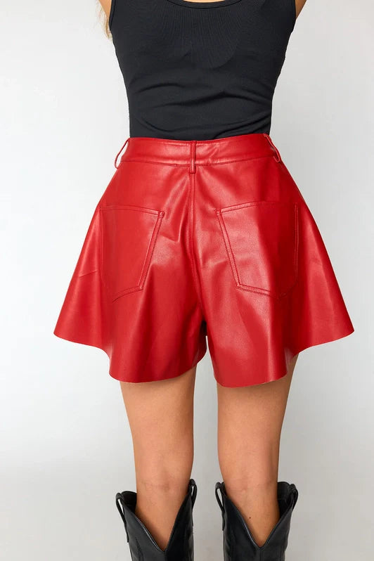 Emerson Vegan Leather Shorts - Red