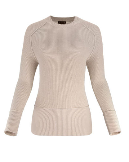 Beige ribbed sweater on a white background