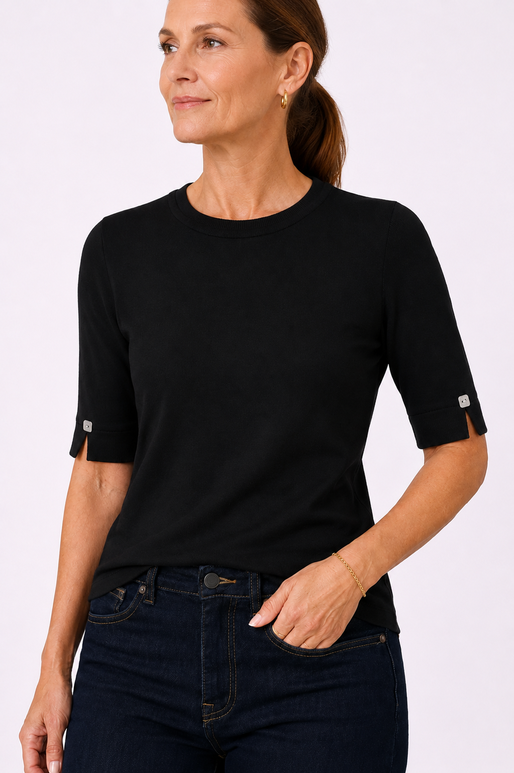 Elbow Sleeve Top - Black