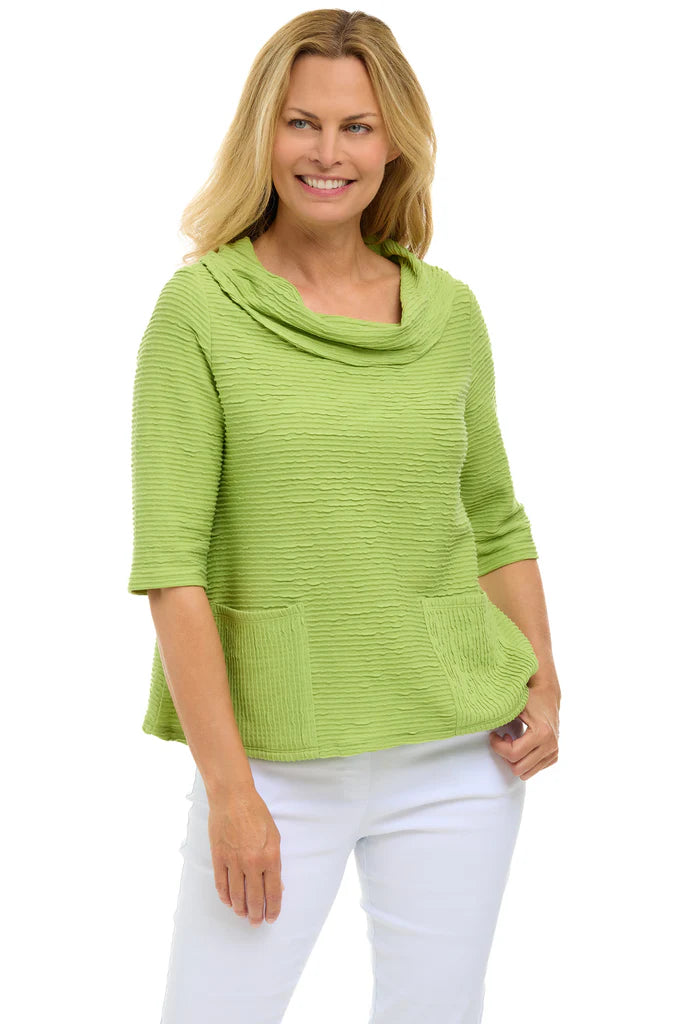 Habitat | Peruvian Textured Cotton Split Collar Elbow Sleeve Tee
