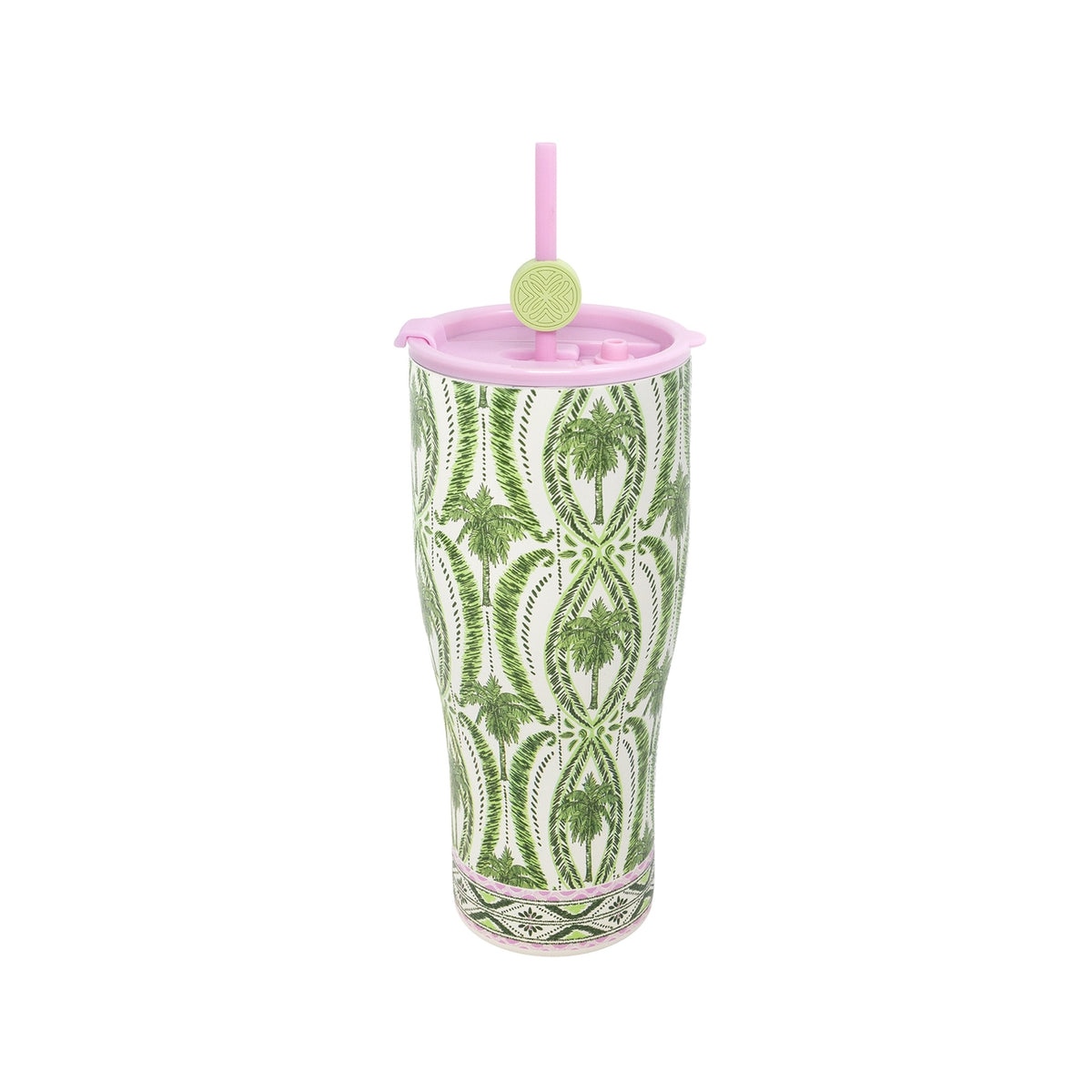 Stainless Steel Tumbler with Straw, Textured Palm Stripe