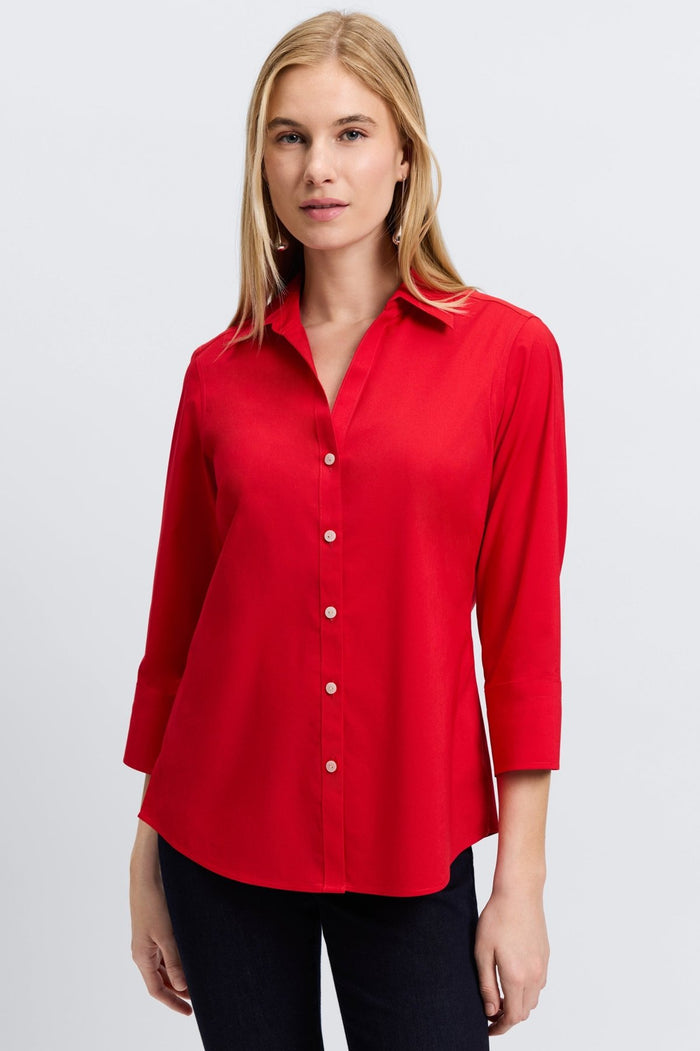 Foxcroft | Mary No Iron Stretch 3/4 Sleeve Shirt - Red