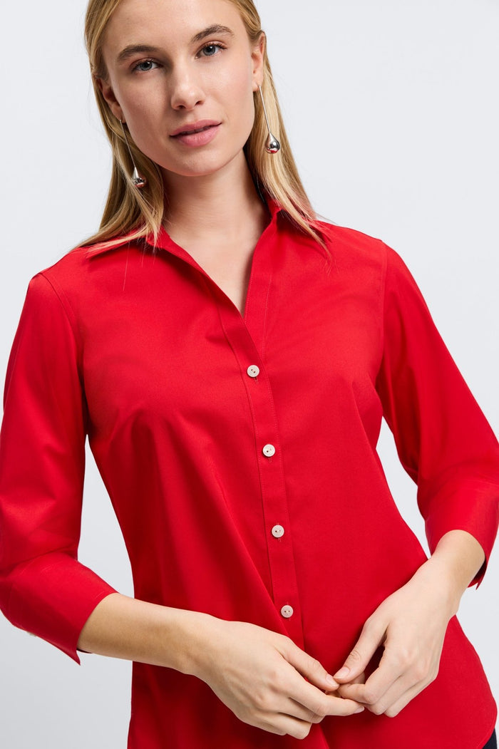 Foxcroft | Mary No Iron Stretch 3/4 Sleeve Shirt - Red