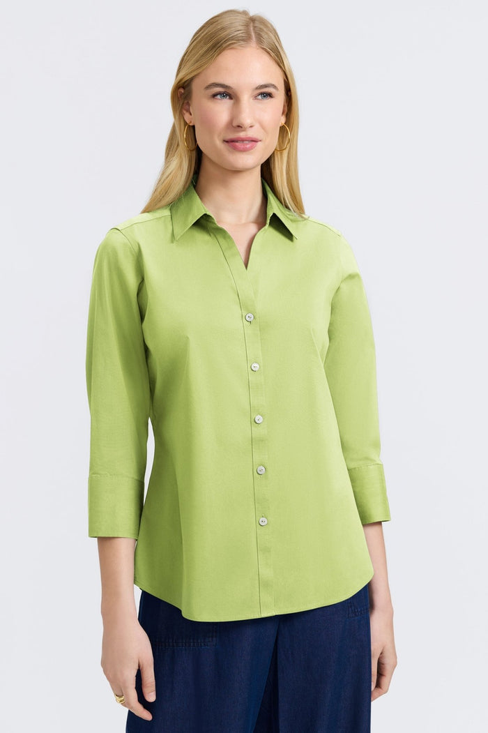 Foxcroft | Mary No Iron Stretch 3/4 Sleeve Shirt - Celery