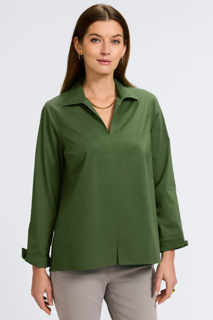 Foxcroft | Agnes No Iron Stretch Long Sleeve Popover Shirt