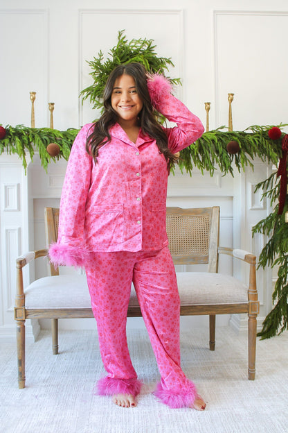 Mckenna Feather Trim Pajama Set- Frostbite