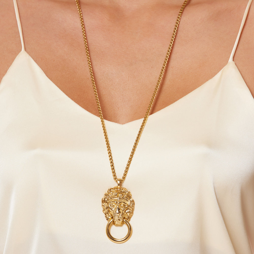 Kenneth Jay Lane | Lion Head Pendant Necklace - Gold