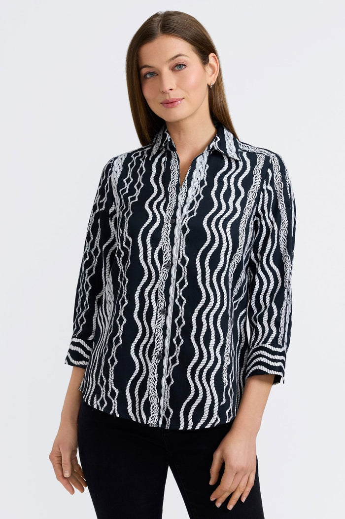 Foxcroft | Paityn Braided Belts 3/4 Sleeve Shirt