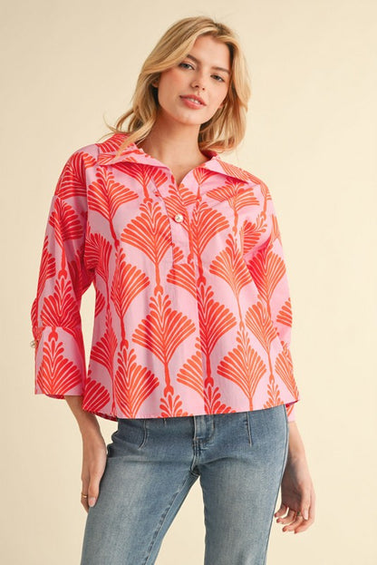 Cloister Collection | Print 3/4 Sleeves Collar Top