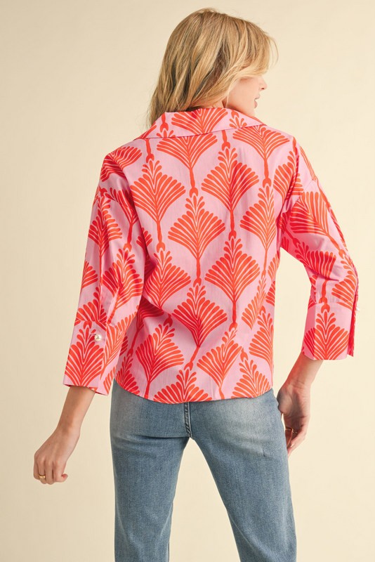 Cloister Collection | Print 3/4 Sleeves Collar Top