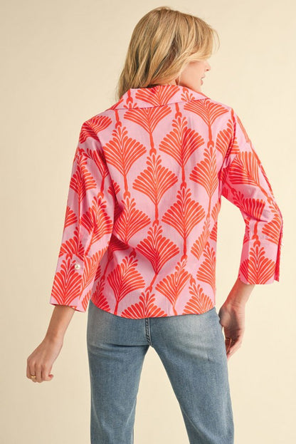 Cloister Collection | Print 3/4 Sleeves Collar Top