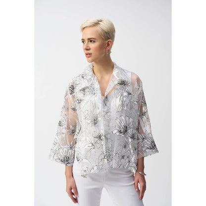 Joseph Ribkoff | Organza Floral Print Boxy Cover-Up - White/Black