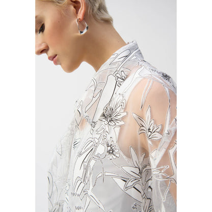 Joseph Ribkoff | Organza Floral Print Boxy Cover-Up - White/Black