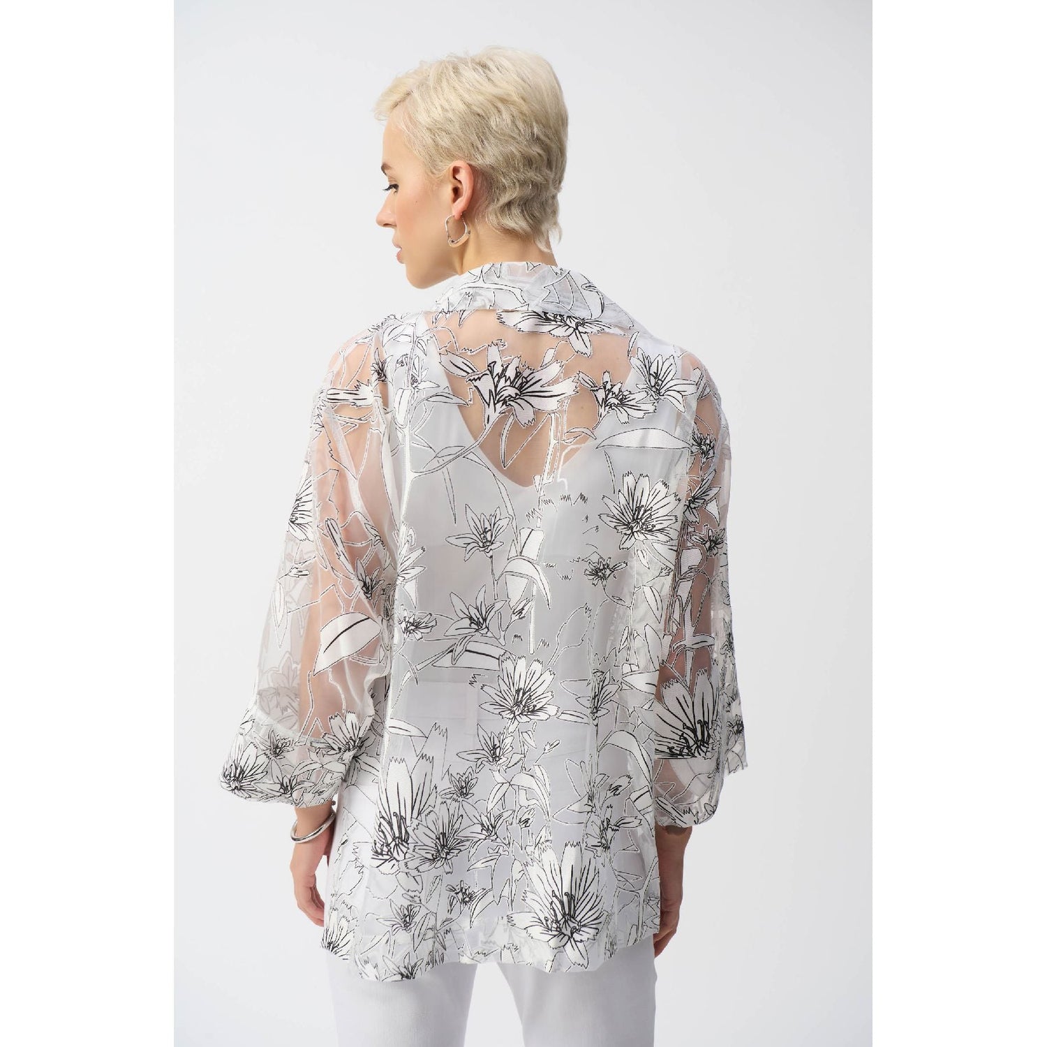 Joseph Ribkoff | Organza Floral Print Boxy Cover-Up - White/Black