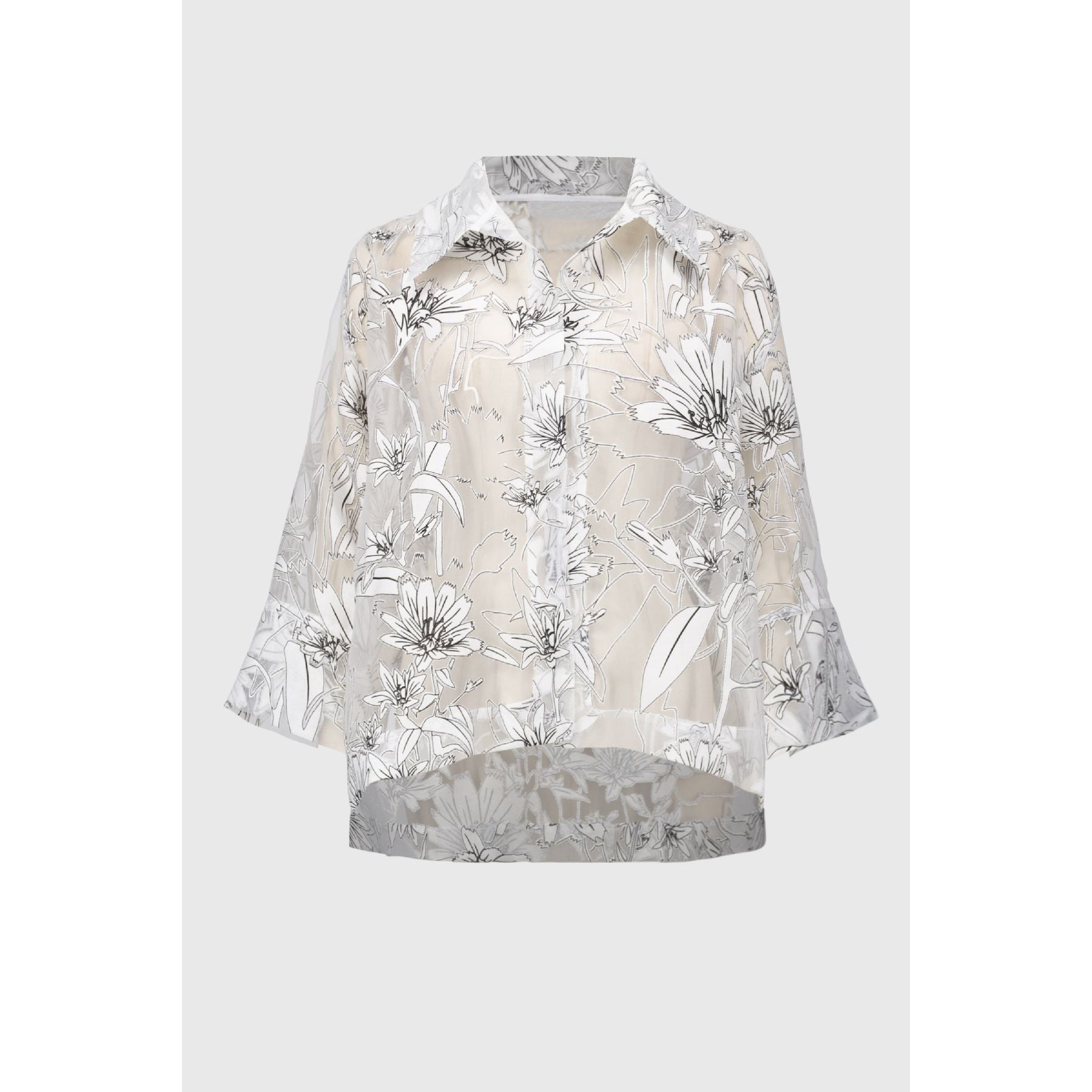 Joseph Ribkoff | Organza Floral Print Boxy Cover-Up - White/Black