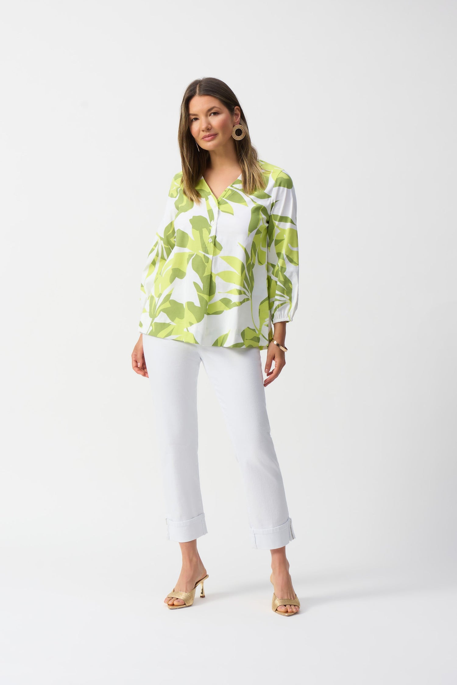 Joseph Ribkoff | Stretch Poplin Floral Print Trapeze Top