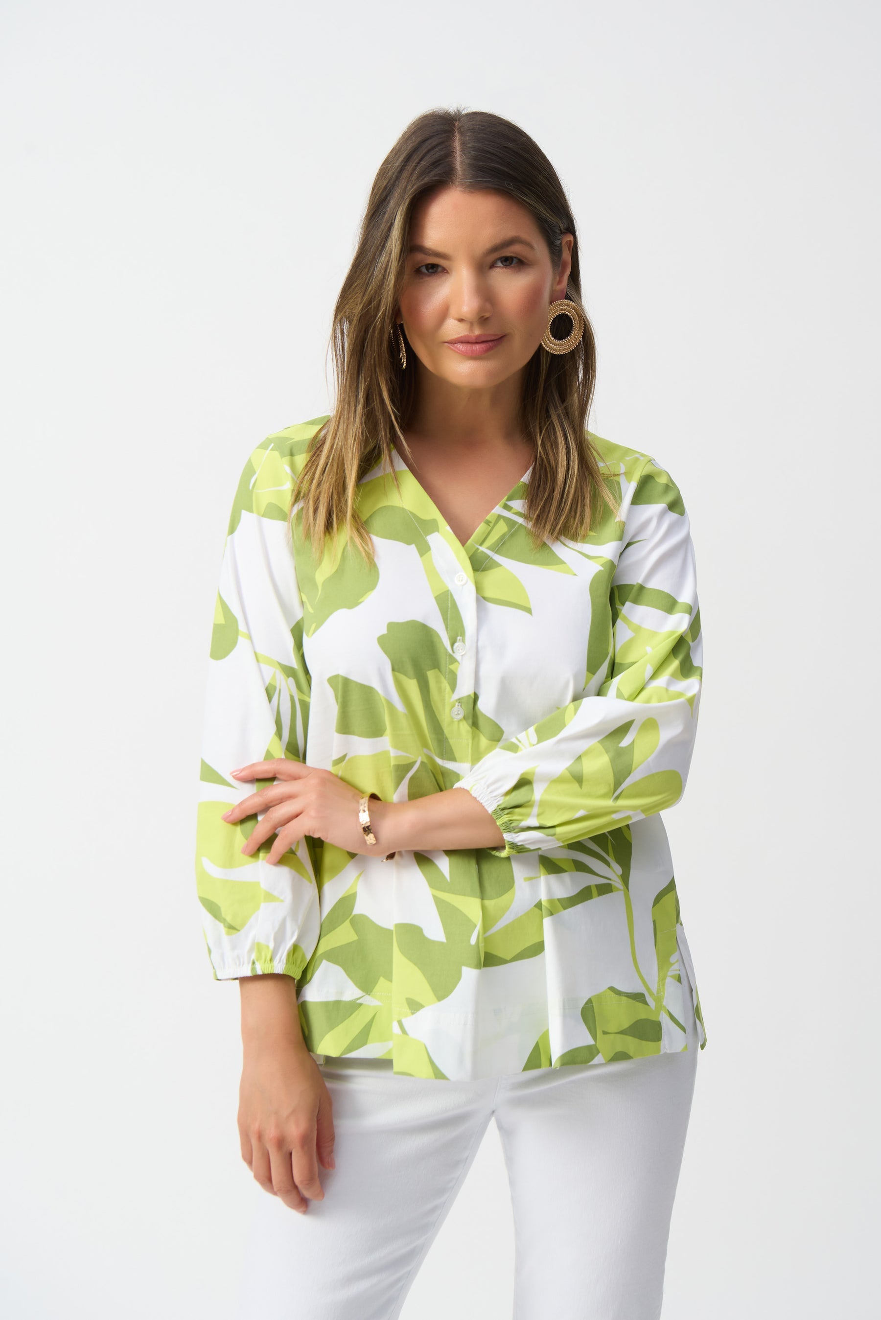 Joseph Ribkoff | Stretch Poplin Floral Print Trapeze Top