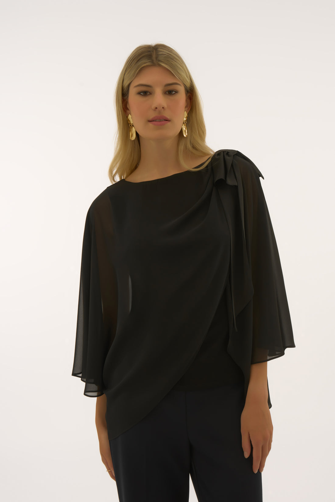 Joseph Ribkoff | Tunic with Bow on Shoulder - Black