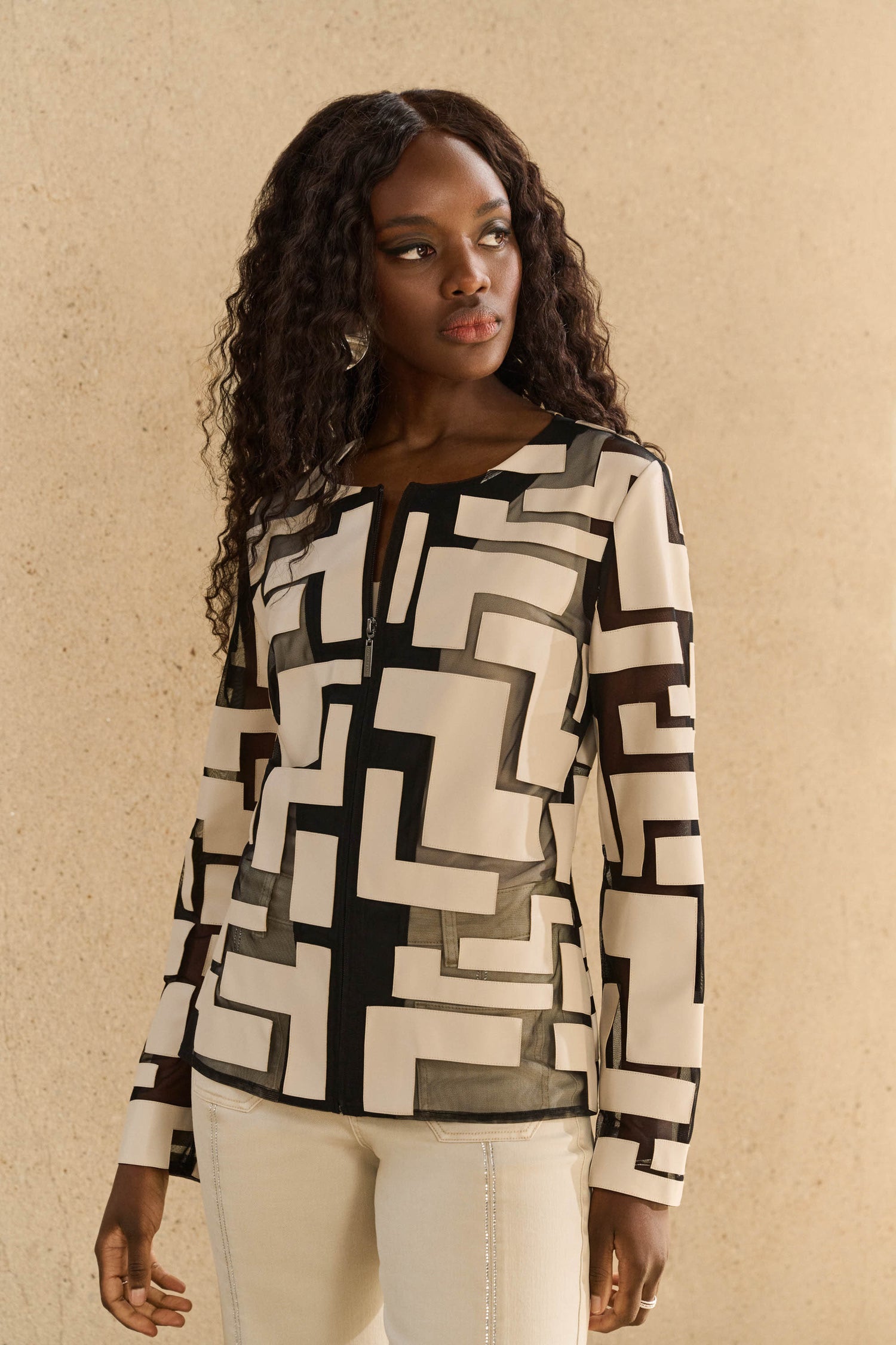 Joseph Ribkoff | Geometric Zipper Closure Jacket