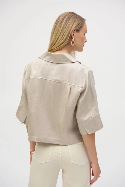 Joseph Ribkoff | Foiled Linen Blend Short Sleeve Boxy Jacket - Champagne