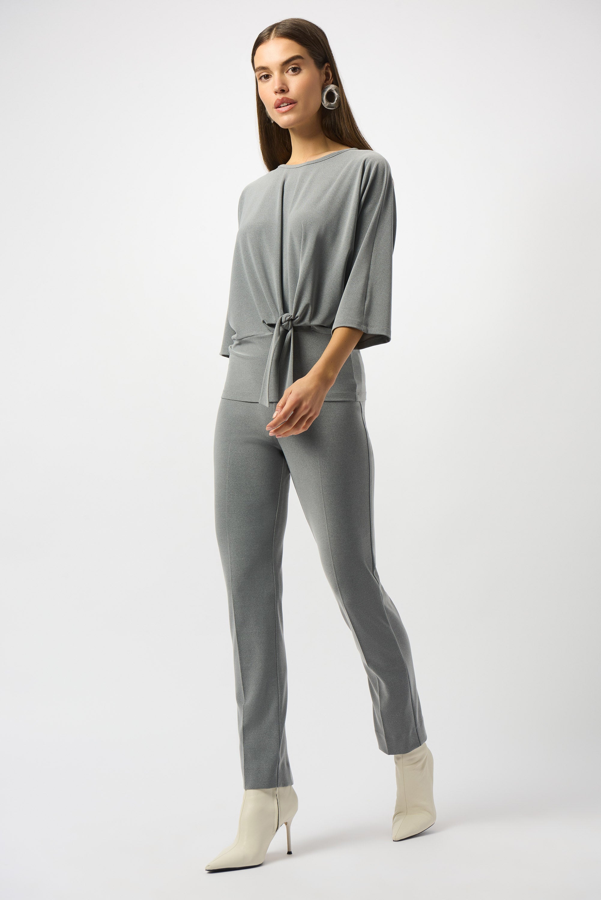 Silky Knit Straight Leg Pant - Gray Melange