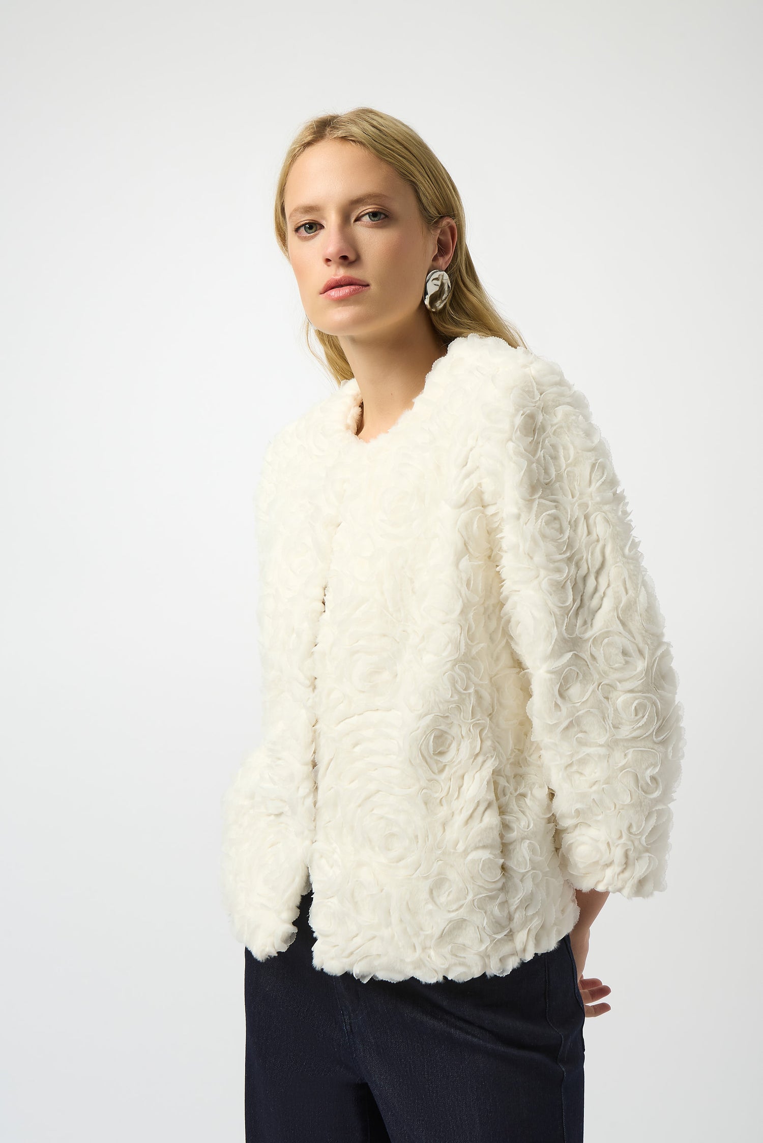 Joseph Ribkoff | Embroidered Faux Fur Jacket