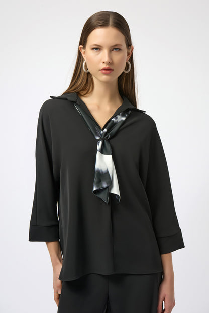 Joseph Ribkoff | Woven Boxy Top With Printed Scarf