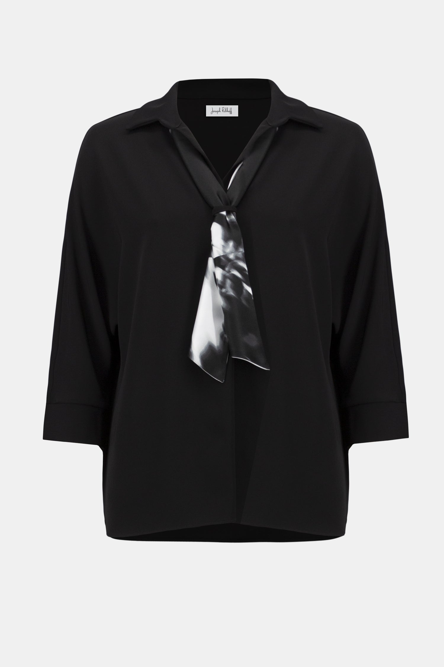 Joseph Ribkoff | Woven Boxy Top With Printed Scarf