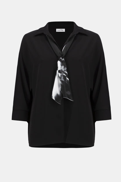 Joseph Ribkoff | Woven Boxy Top With Printed Scarf