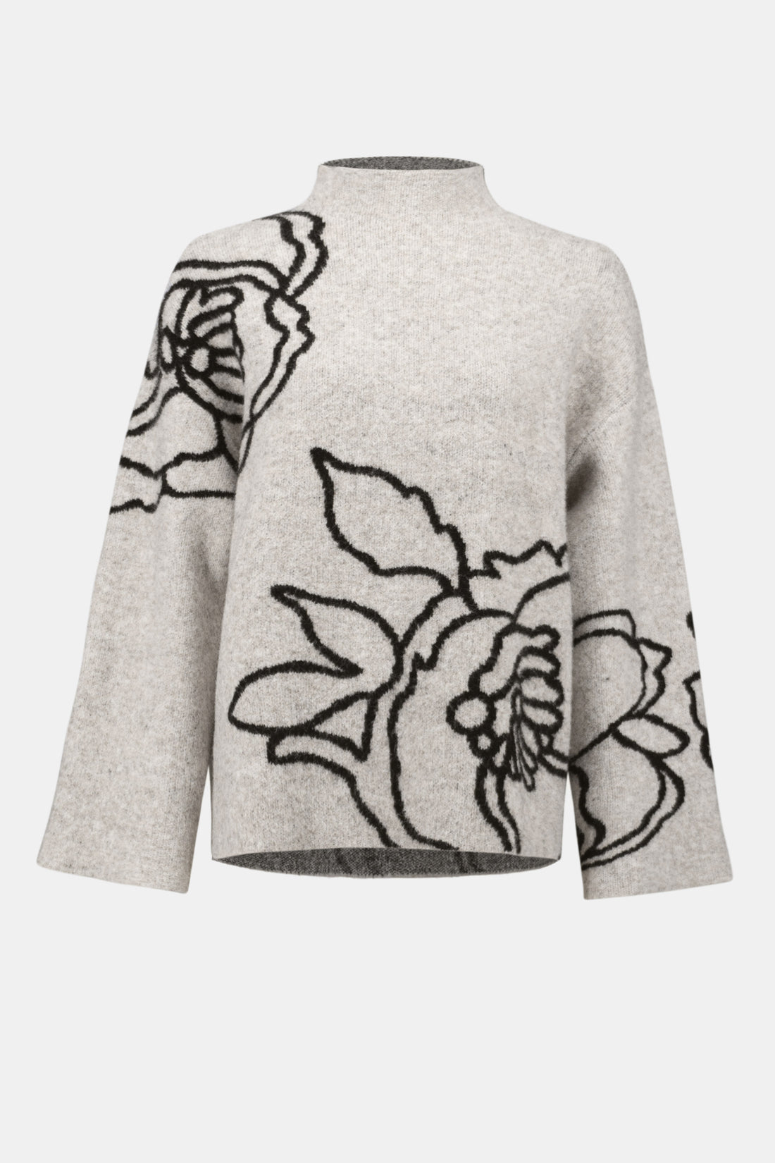 Joseph Ribkoff | Floral Embroidered Pullover Sweater - Oatmeal Melange/Black