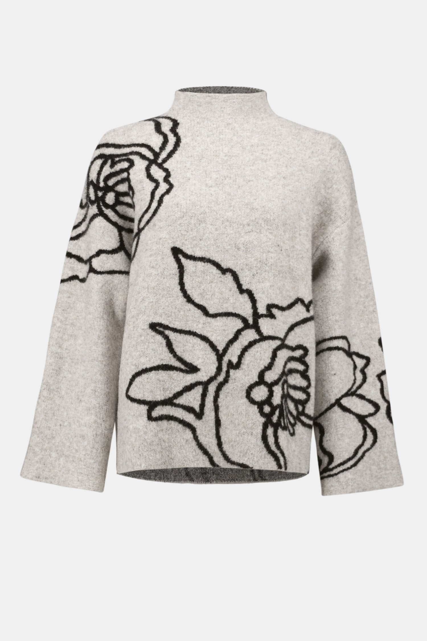 Joseph Ribkoff | Floral Embroidered Pullover Sweater - Oatmeal Melange/Black