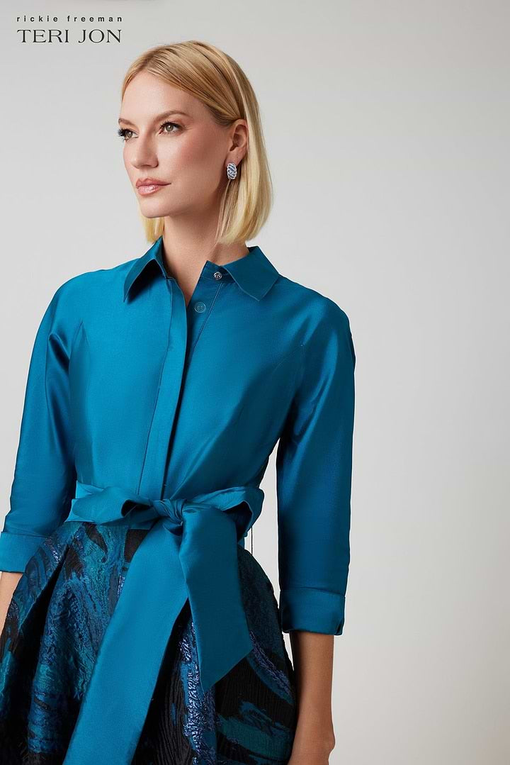 Teri Jon | Jacquard Pattern Skirt Shirt Waist Gown