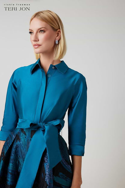 Teri Jon | Jacquard Pattern Skirt Shirt Waist Gown