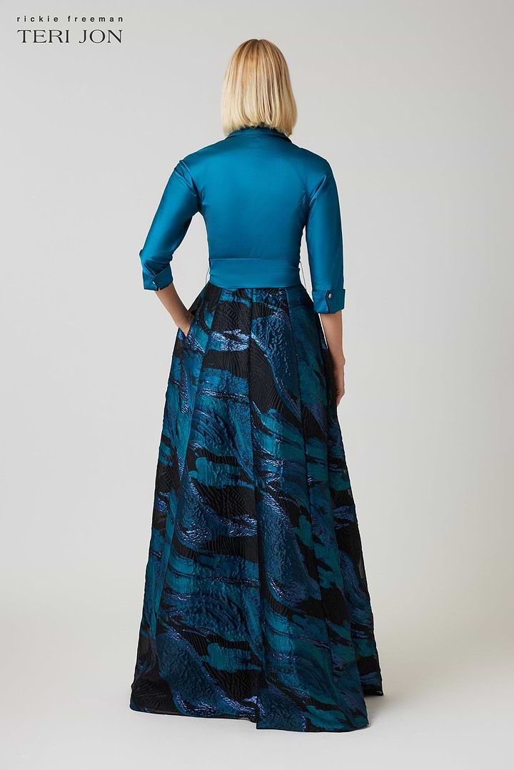 Teri Jon | Jacquard Pattern Skirt Shirt Waist Gown