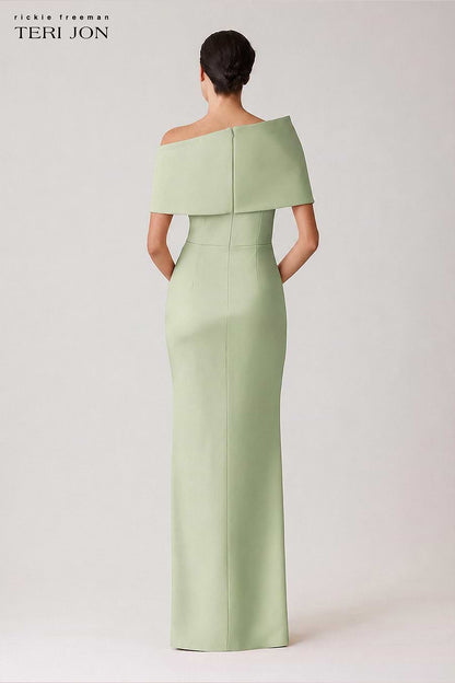 Stretch Mikado Asymmetrical Off Shoulder Cuff Gown