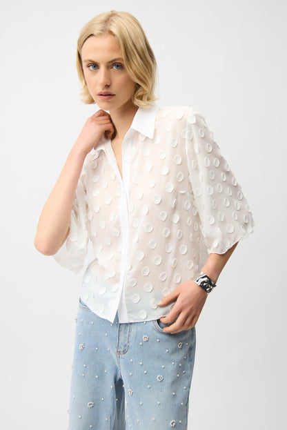 Joseph Ribkoff | Polka Dot Jacquard Blouse